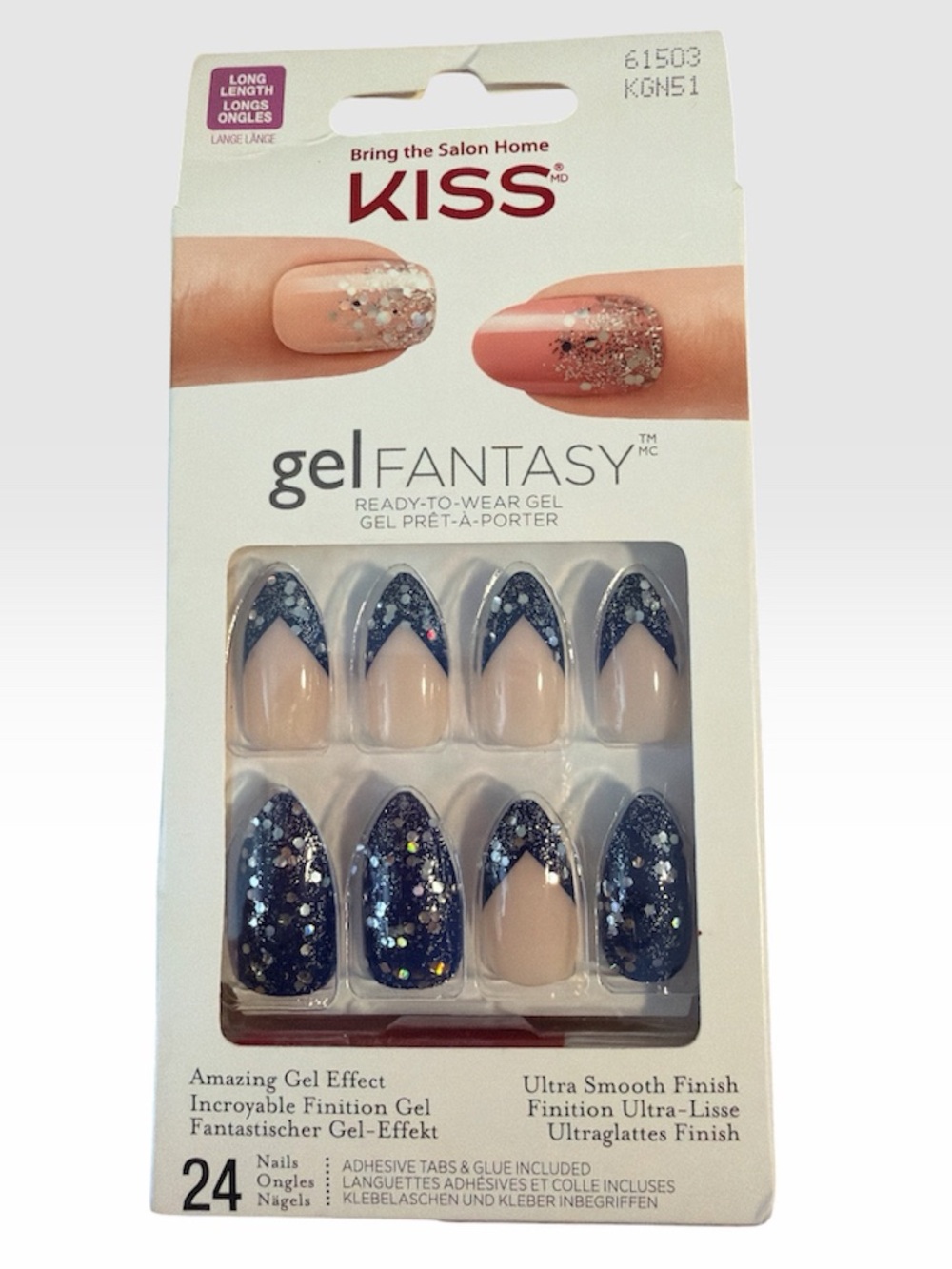 Kiss GelFantasy Press-On Nails - Nude & Navy with Silver Glitter